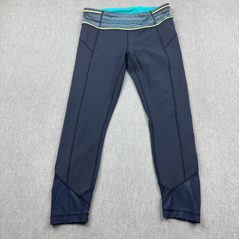 Lululemon Leggings Women 8 Blue Pace Queen 26" Stretch Yoga Gym Pants Zip Pocket